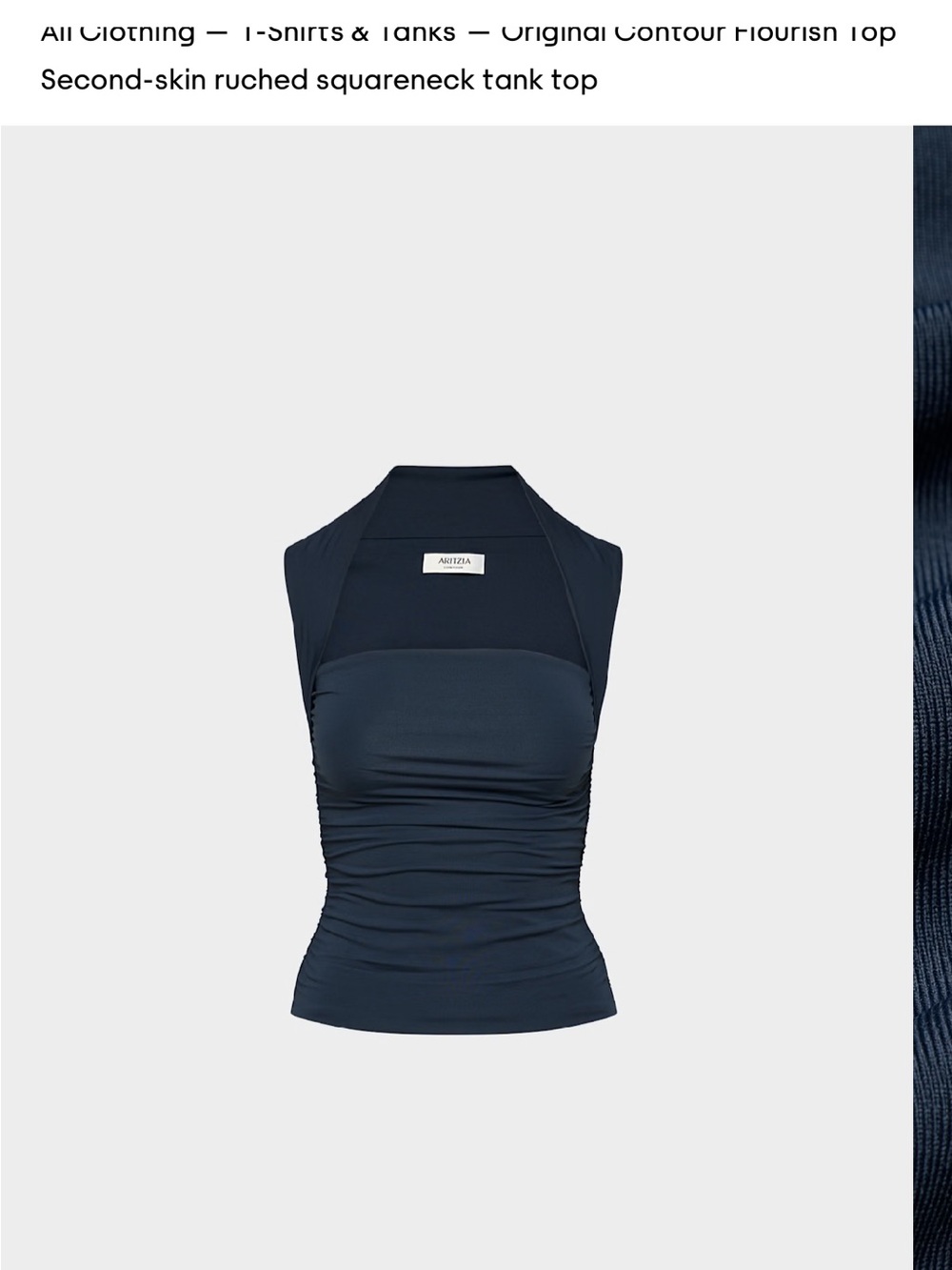 BNWT Aritzia Flourish Top - Dark Navy Ruched Halter Square-Neck Tank